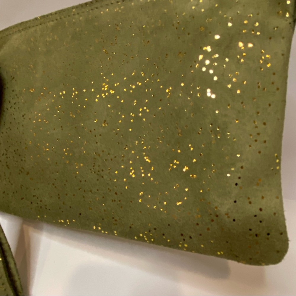 Olive Green & Gold Microsuede Leather Wristlet Convertible Inside Pocket BNWT